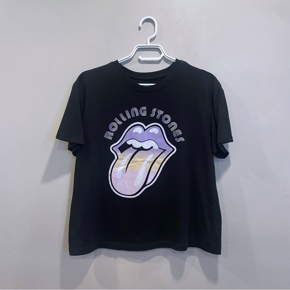 Rolling Stones Cropped Black Graphic T-Shirt - Picture 1 of 4
